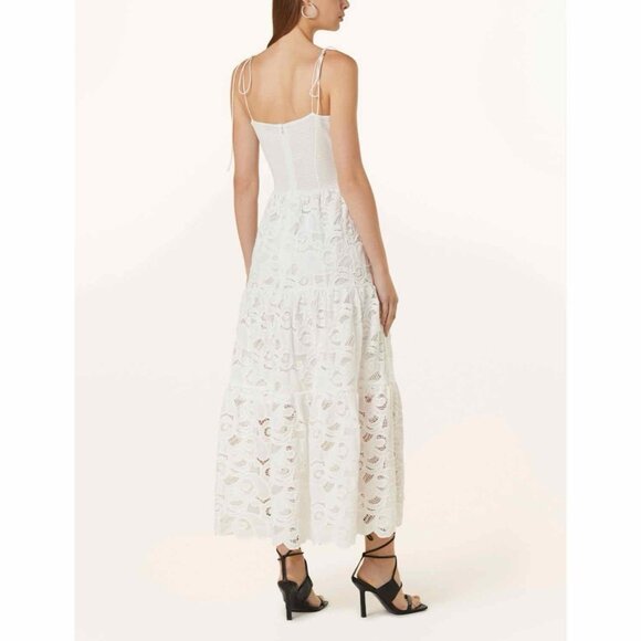 MRS & HUGS Lace Tiered Midi Maxi Dress Smocked Back Cottagecore Off-white - Picture 2 of 10